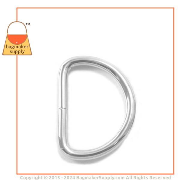 Representative Image of 1-1/2 Inch Wire Formed D Ring, 4.8 mm Gauge, Not Welded, Nickel Finish (RNG-AA087))
