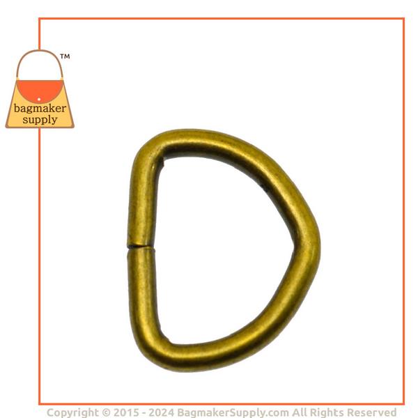 Representative Image of 7/8 Inch Wire Formed D Ring, 3.5 mm Gauge, Not Welded, Light Antique Brass / Antique Gold Finish (RNG-AA103))