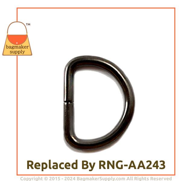 Representative Image of 3/4 Inch Wire Formed D Ring, 3.5 mm Gauge, Not Welded, Black Nickel / Gunmetal Finish (RNG-AA112))