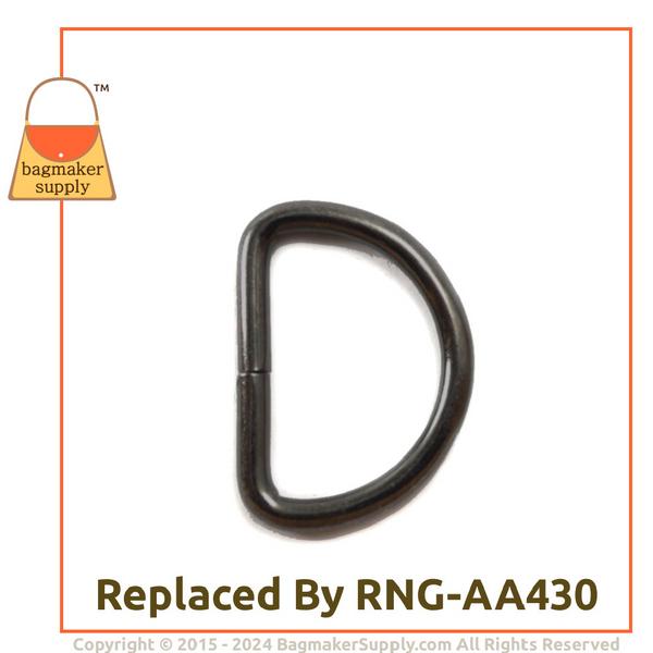 Representative Image of 1 Inch Wire Formed D Ring, 3.75 mm Gauge, Not Welded, Black Nickel / Gunmetal Finish (RNG-AA113))