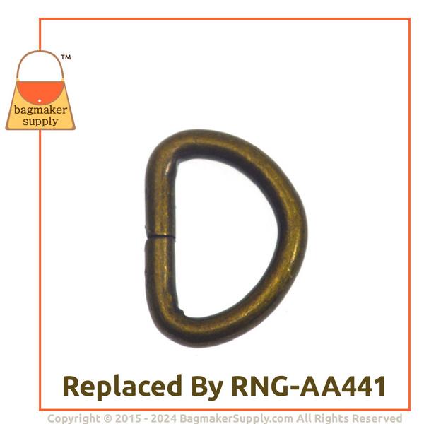 Representative Image of 1/2 Inch Wire Formed D Ring, 2.5 mm Gauge, Not Welded, Antique Brass Finish (RNG-AA133))