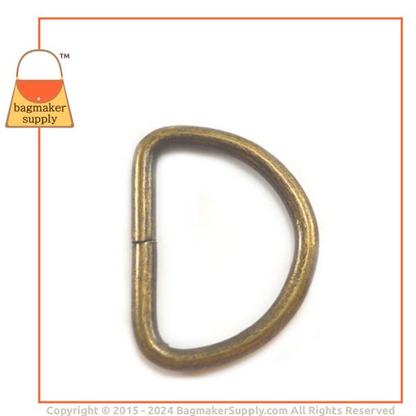 Representative Image of 1-1/4 Inch Wire Formed D Ring, 3.75 mm Gauge, Not Welded, Antique Brass Finish (RNG-AA172))