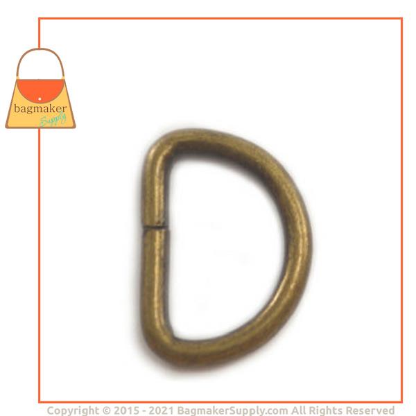 Representative Image of 5/8 Inch Wire Formed D Ring, 2.75 mm Gauge, Not Welded, Antique Brass Finish (RNG-AA188))