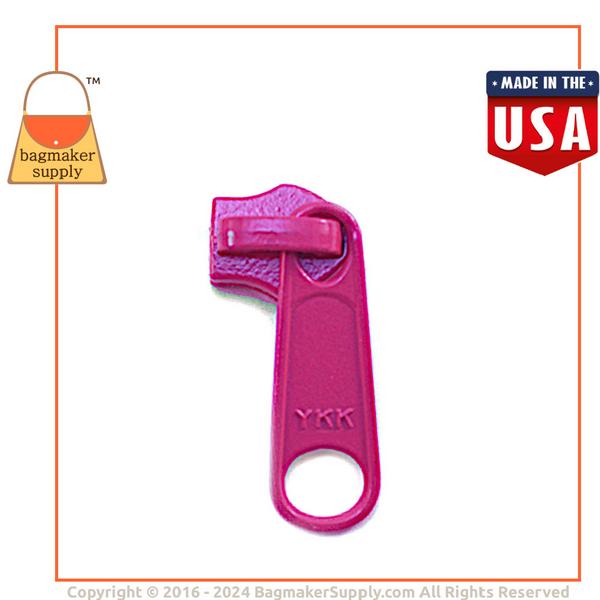 Representative Image of Size 5 YKK® Long Tab Metal Zipper Pull / Slide for Nylon Coil Zipper, Fuchsia (Color # 516) (ZPP-AA003))